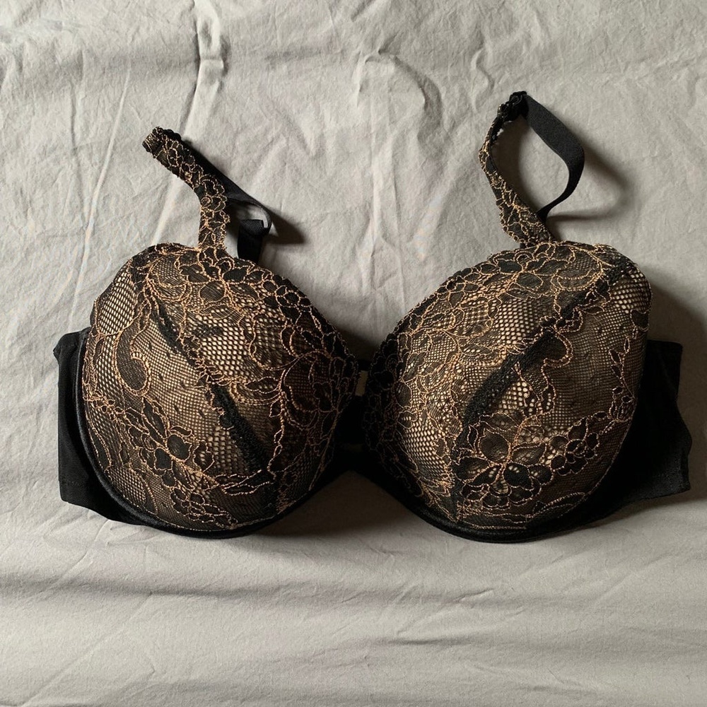Cacique Plunge Lace Front Bra in Black with Gold